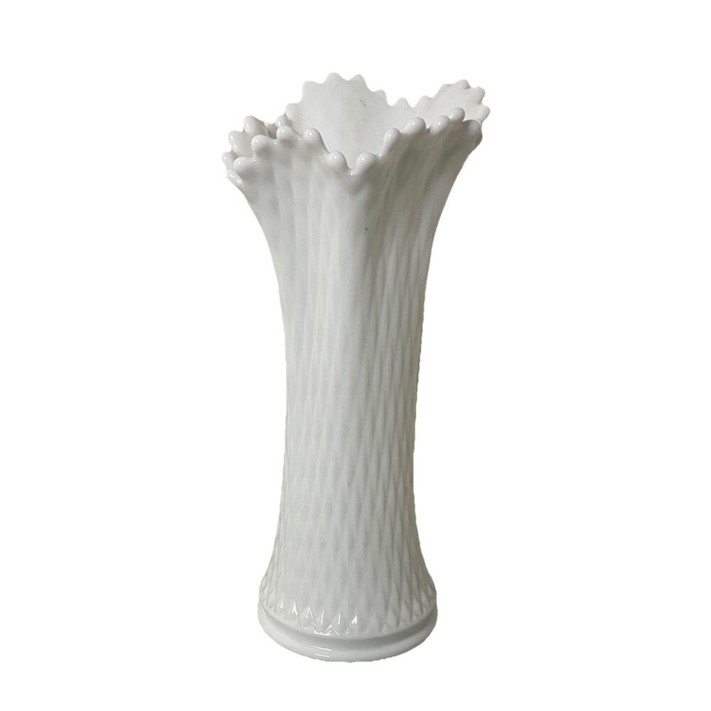 VTG Westmoreland English Hobnail White Milk Glass Glass 12 1/2" Swung Vase MCM